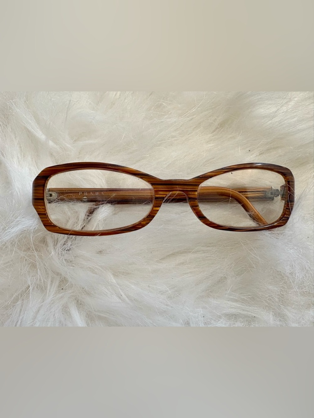 Prada- Brown, Camel & Black Striped Rectangular Eyeglass Frames - Picture 3 of 7